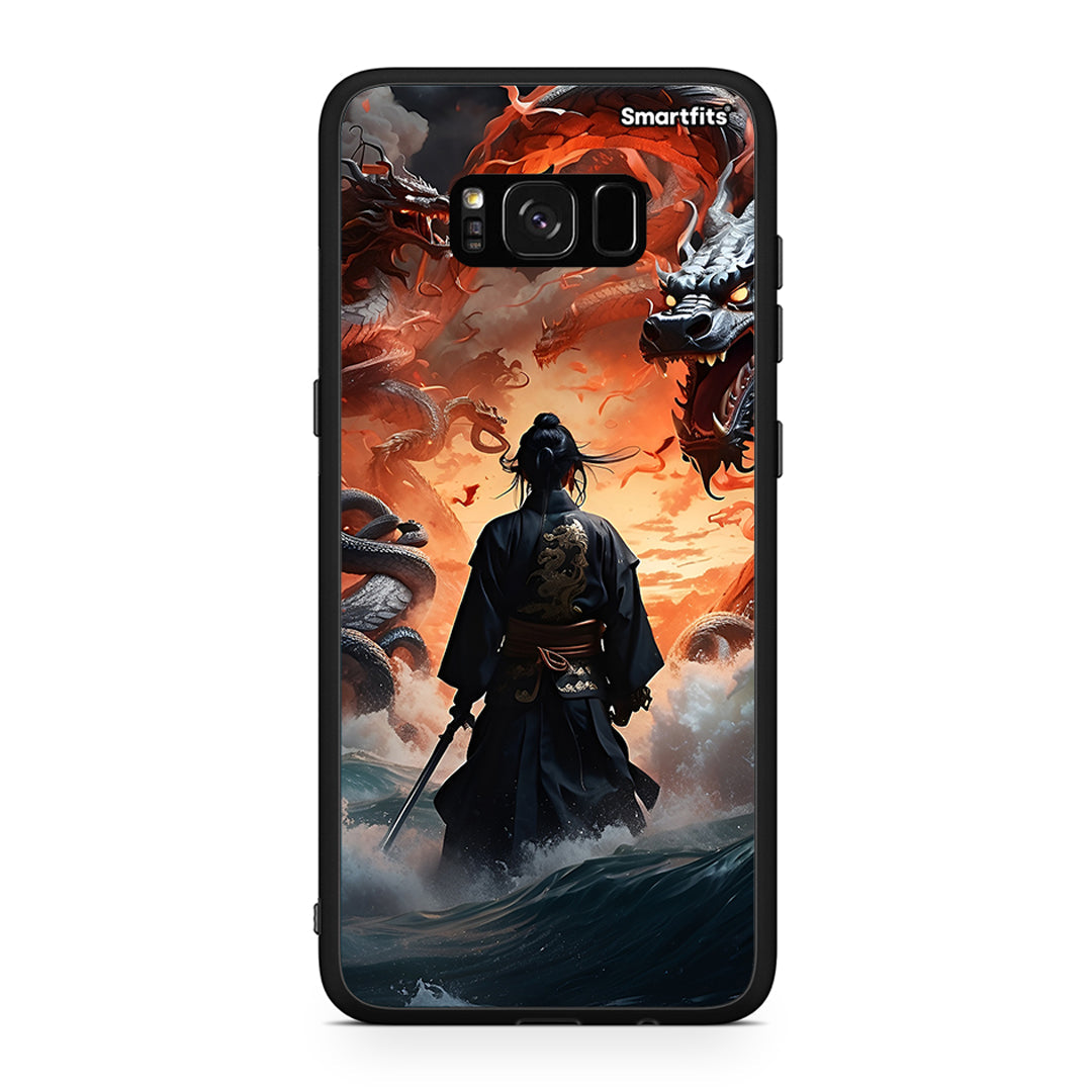Samsung S8+ Dragons Fight θήκη από τη Smartfits με σχέδιο στο πίσω μέρος και μαύρο περίβλημα | Smartphone case with colorful back and black bezels by Smartfits