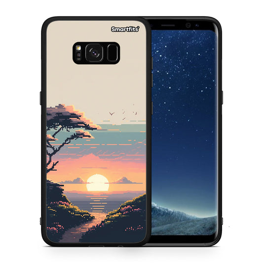 Θήκη Samsung S8 Pixel Sunset από τη Smartfits με σχέδιο στο πίσω μέρος και μαύρο περίβλημα | Samsung S8 Pixel Sunset case with colorful back and black bezels