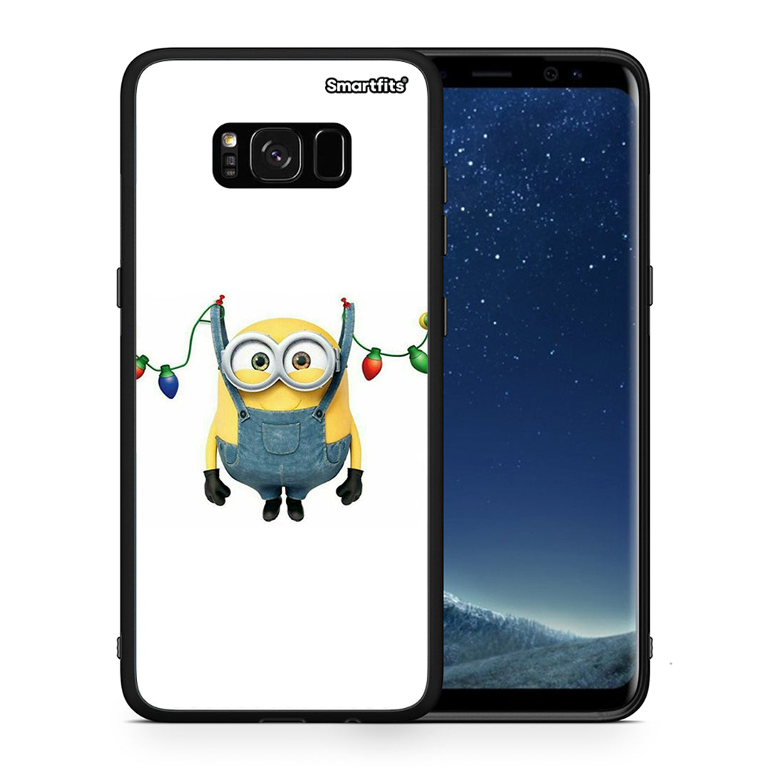 Θήκη Samsung S8+ Xmas Minion Lights από τη Smartfits με σχέδιο στο πίσω μέρος και μαύρο περίβλημα | Samsung S8+ Xmas Minion Lights case with colorful back and black bezels