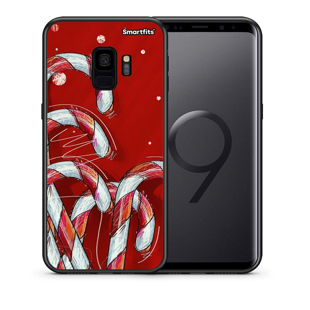 Θήκη Samsung S9 Candy Cane από τη Smartfits με σχέδιο στο πίσω μέρος και μαύρο περίβλημα | Samsung S9 Candy Cane case with colorful back and black bezels