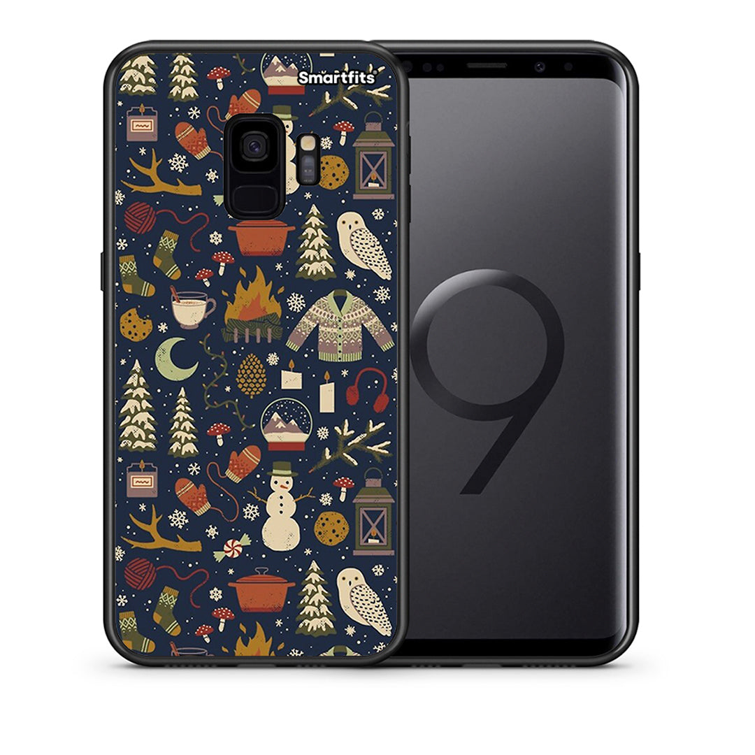 Θήκη Samsung S9 Christmas Elements από τη Smartfits με σχέδιο στο πίσω μέρος και μαύρο περίβλημα | Samsung S9 Christmas Elements case with colorful back and black bezels