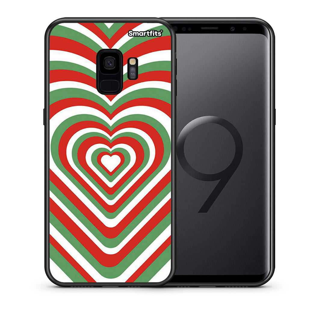 Θήκη Samsung S9 Christmas Hearts από τη Smartfits με σχέδιο στο πίσω μέρος και μαύρο περίβλημα | Samsung S9 Christmas Hearts case with colorful back and black bezels