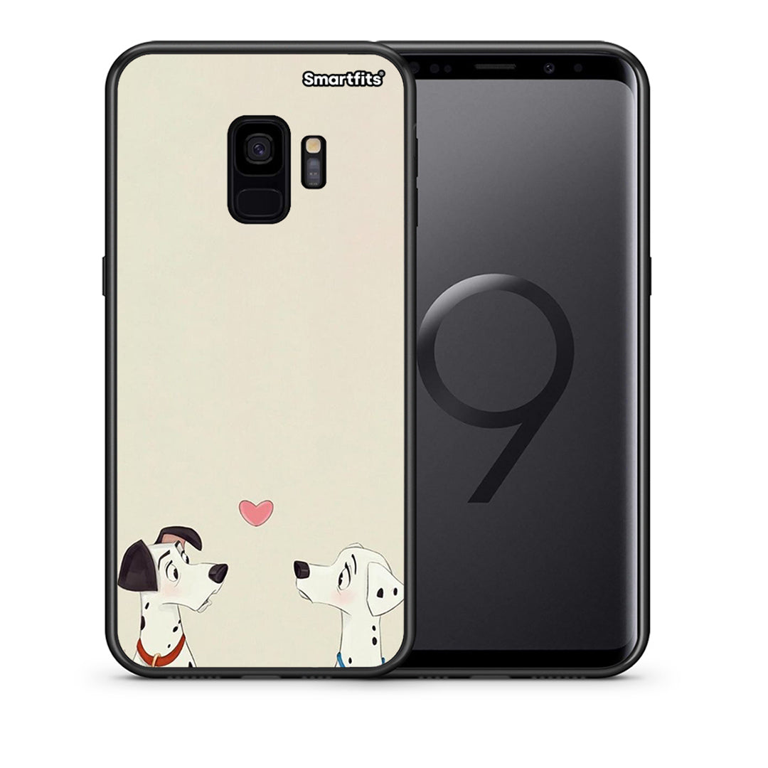 Θήκη Samsung S9 Dalmatians Love από τη Smartfits με σχέδιο στο πίσω μέρος και μαύρο περίβλημα | Samsung S9 Dalmatians Love case with colorful back and black bezels