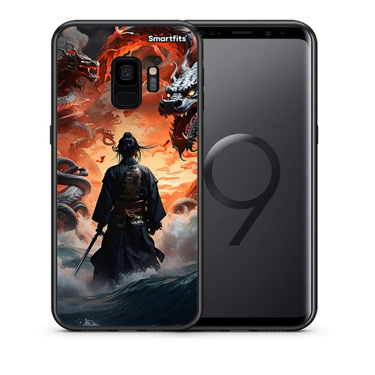 Θήκη Samsung S9 Dragons Fight από τη Smartfits με σχέδιο στο πίσω μέρος και μαύρο περίβλημα | Samsung S9 Dragons Fight case with colorful back and black bezels