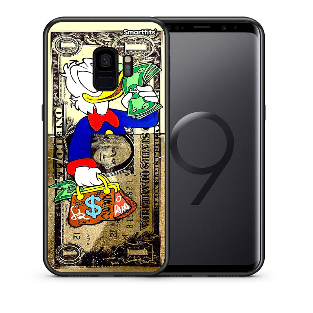 Θήκη Samsung S9 Duck Money από τη Smartfits με σχέδιο στο πίσω μέρος και μαύρο περίβλημα | Samsung S9 Duck Money case with colorful back and black bezels