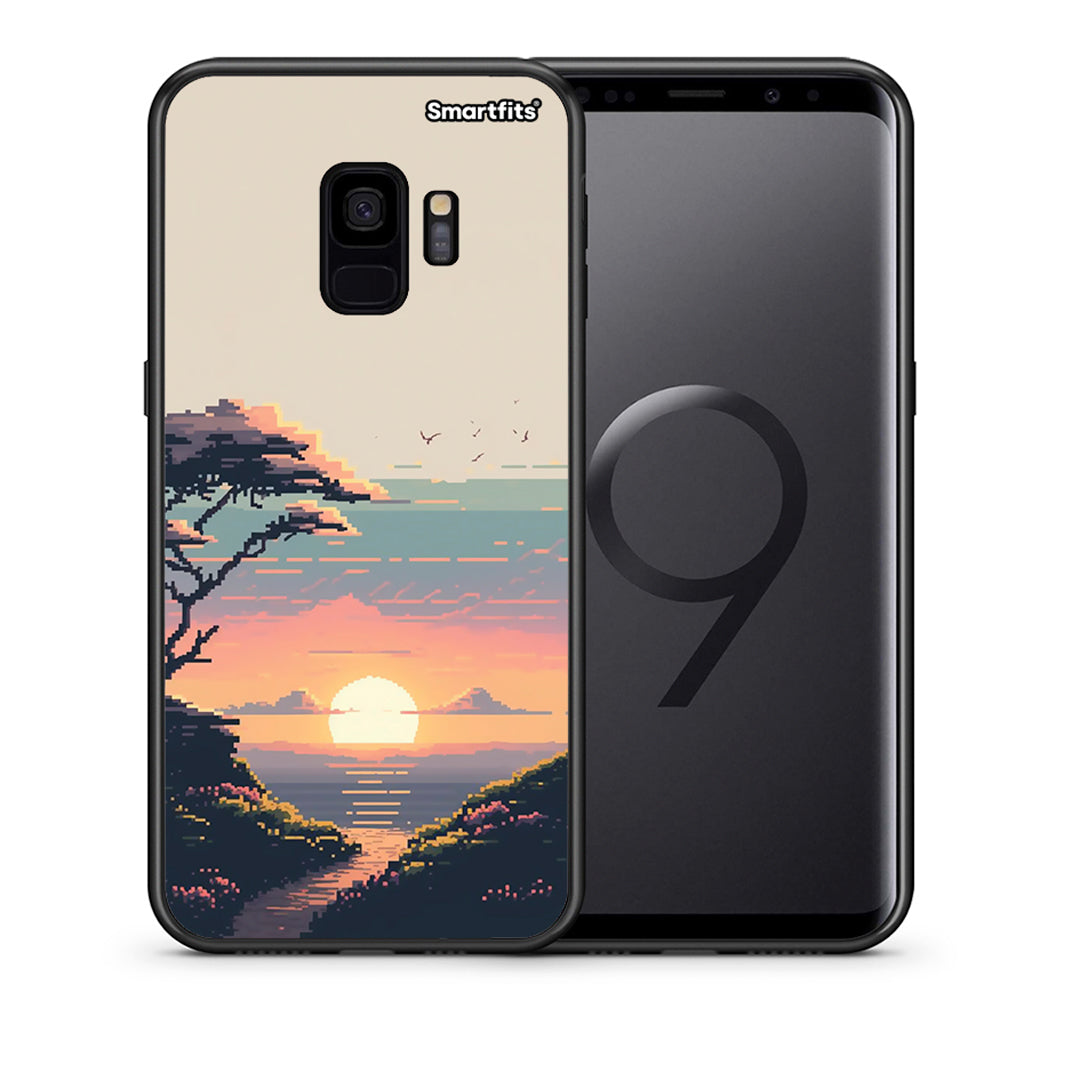 Θήκη Samsung S9 Pixel Sunset από τη Smartfits με σχέδιο στο πίσω μέρος και μαύρο περίβλημα | Samsung S9 Pixel Sunset case with colorful back and black bezels