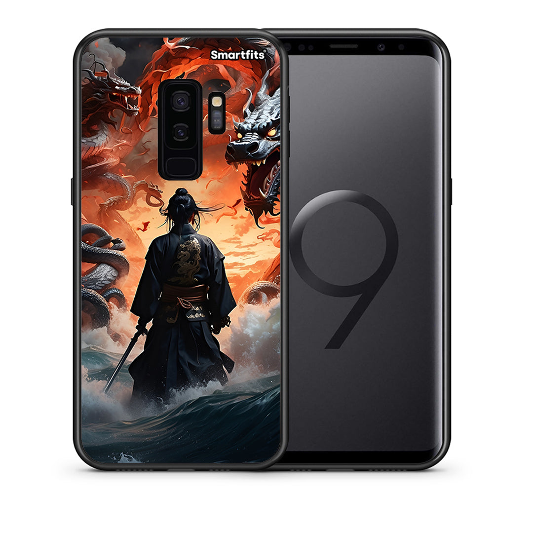 Θήκη Samsung S9 Plus Dragons Fight από τη Smartfits με σχέδιο στο πίσω μέρος και μαύρο περίβλημα | Samsung S9 Plus Dragons Fight case with colorful back and black bezels
