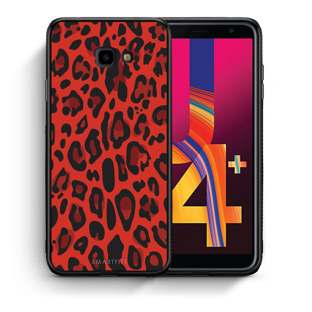 Θήκη Samsung J4 Plus Red Leopard Animal από τη Smartfits με σχέδιο στο πίσω μέρος και μαύρο περίβλημα | Samsung J4 Plus Red Leopard Animal case with colorful back and black bezels