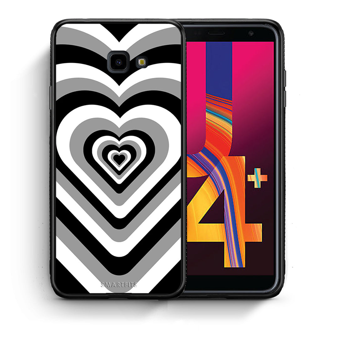 Θήκη Samsung J4 Plus Black Hearts από τη Smartfits με σχέδιο στο πίσω μέρος και μαύρο περίβλημα | Samsung J4 Plus Black Hearts case with colorful back and black bezels