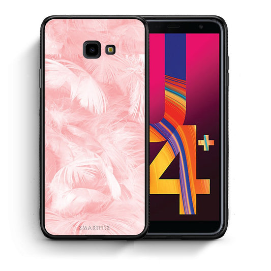 Θήκη Samsung J4 Plus Pink Feather Boho από τη Smartfits με σχέδιο στο πίσω μέρος και μαύρο περίβλημα | Samsung J4 Plus Pink Feather Boho case with colorful back and black bezels