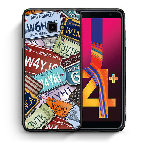 Θήκη Samsung J4 Plus Car Plates από τη Smartfits με σχέδιο στο πίσω μέρος και μαύρο περίβλημα | Samsung J4 Plus Car Plates case with colorful back and black bezels