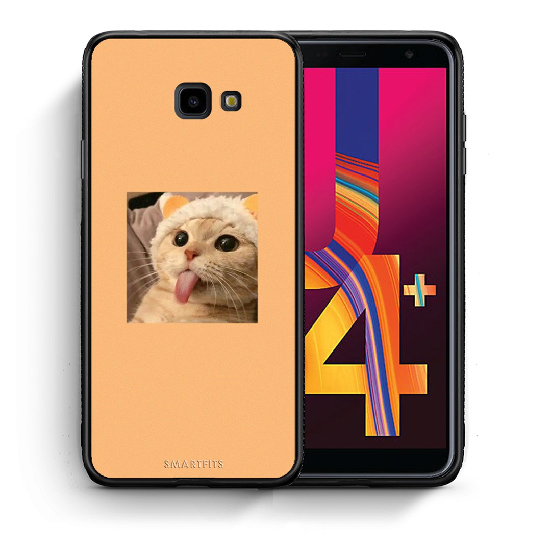 Θήκη Samsung J4 Plus Cat Tongue από τη Smartfits με σχέδιο στο πίσω μέρος και μαύρο περίβλημα | Samsung J4 Plus Cat Tongue case with colorful back and black bezels