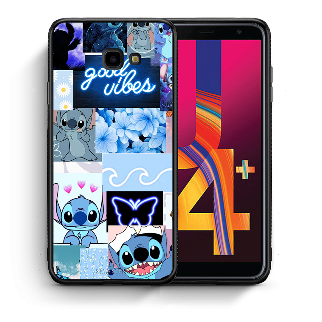 Θήκη Αγίου Βαλεντίνου Samsung J4 Plus Collage Good Vibes από τη Smartfits με σχέδιο στο πίσω μέρος και μαύρο περίβλημα | Samsung J4 Plus Collage Good Vibes case with colorful back and black bezels