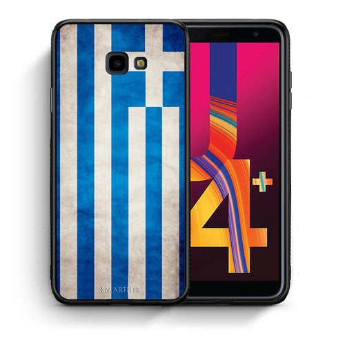 Θήκη Samsung J4 Plus Greek Flag από τη Smartfits με σχέδιο στο πίσω μέρος και μαύρο περίβλημα | Samsung J4 Plus Greek Flag case with colorful back and black bezels