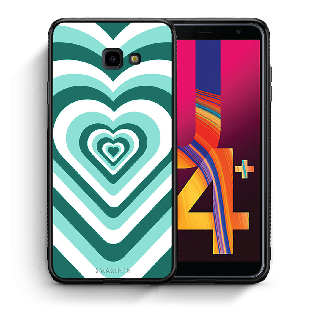Θήκη Samsung J4 Plus Green Hearts από τη Smartfits με σχέδιο στο πίσω μέρος και μαύρο περίβλημα | Samsung J4 Plus Green Hearts case with colorful back and black bezels