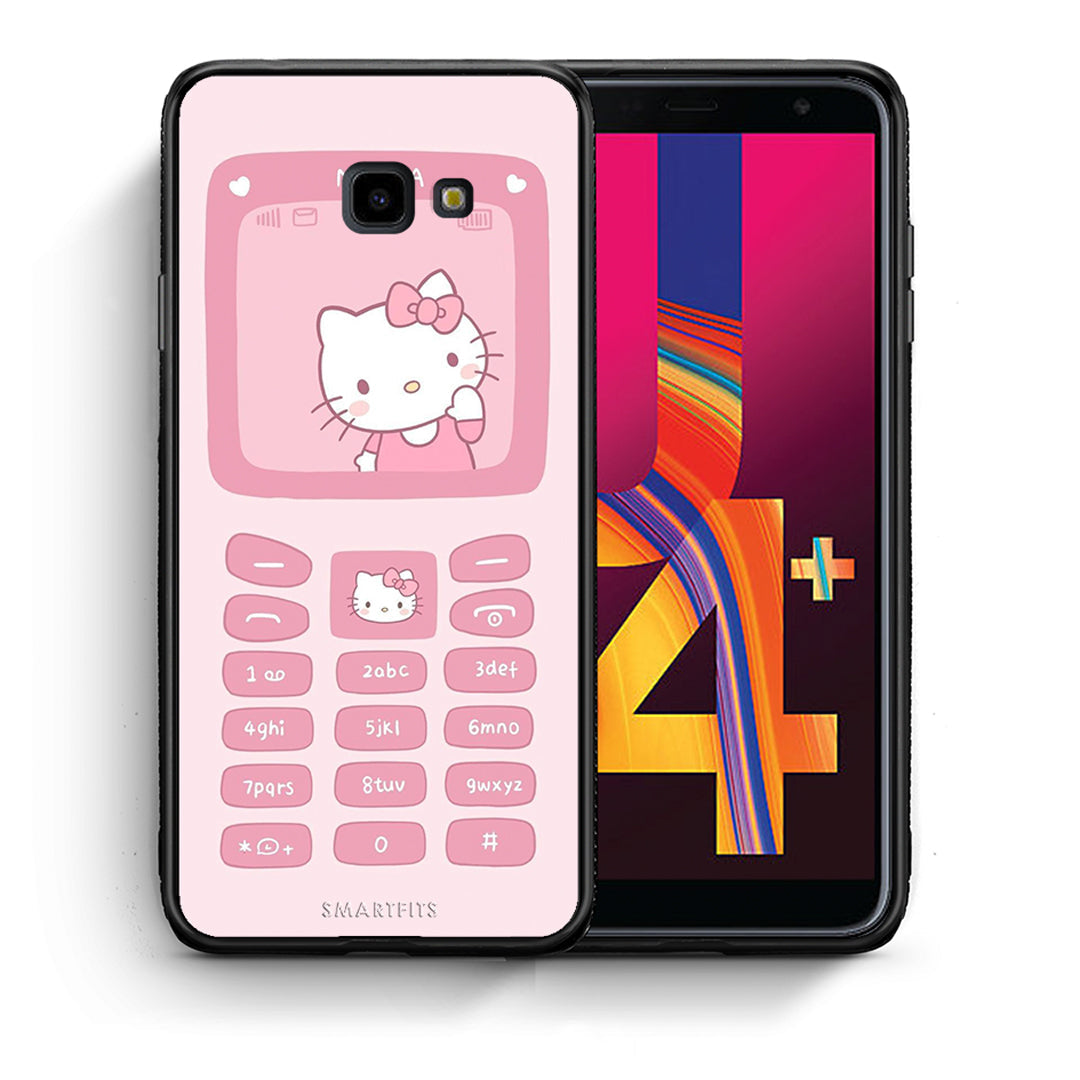 Θήκη Αγίου Βαλεντίνου Samsung J4 Plus Hello Kitten από τη Smartfits με σχέδιο στο πίσω μέρος και μαύρο περίβλημα | Samsung J4 Plus Hello Kitten case with colorful back and black bezels
