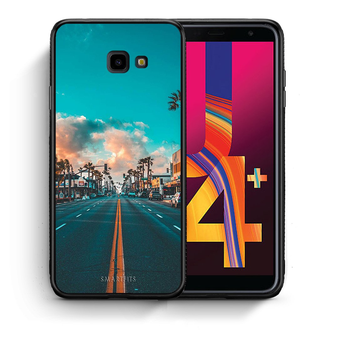 Θήκη Samsung J4 Plus City Landscape από τη Smartfits με σχέδιο στο πίσω μέρος και μαύρο περίβλημα | Samsung J4 Plus City Landscape case with colorful back and black bezels