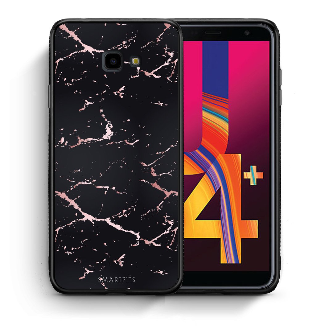 Θήκη Samsung J4 Plus Black Rosegold Marble από τη Smartfits με σχέδιο στο πίσω μέρος και μαύρο περίβλημα | Samsung J4 Plus Black Rosegold Marble case with colorful back and black bezels