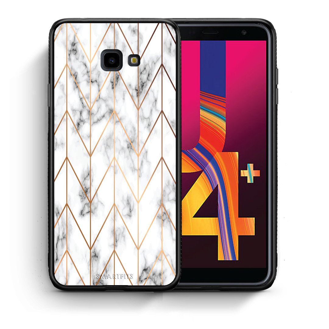 Θήκη Samsung J4 Plus Gold Geometric Marble από τη Smartfits με σχέδιο στο πίσω μέρος και μαύρο περίβλημα | Samsung J4 Plus Gold Geometric Marble case with colorful back and black bezels