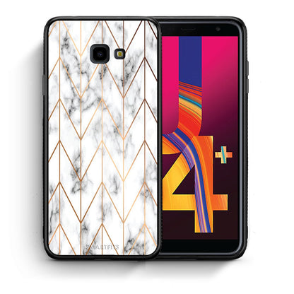 Θήκη Samsung J4 Plus Gold Geometric Marble από τη Smartfits με σχέδιο στο πίσω μέρος και μαύρο περίβλημα | Samsung J4 Plus Gold Geometric Marble case with colorful back and black bezels