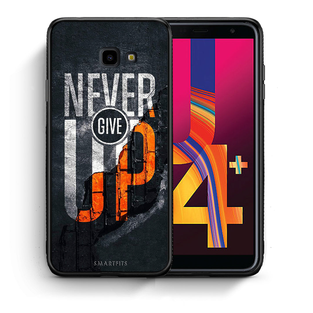 Θήκη Αγίου Βαλεντίνου Samsung J4 Plus Never Give Up από τη Smartfits με σχέδιο στο πίσω μέρος και μαύρο περίβλημα | Samsung J4 Plus Never Give Up case with colorful back and black bezels