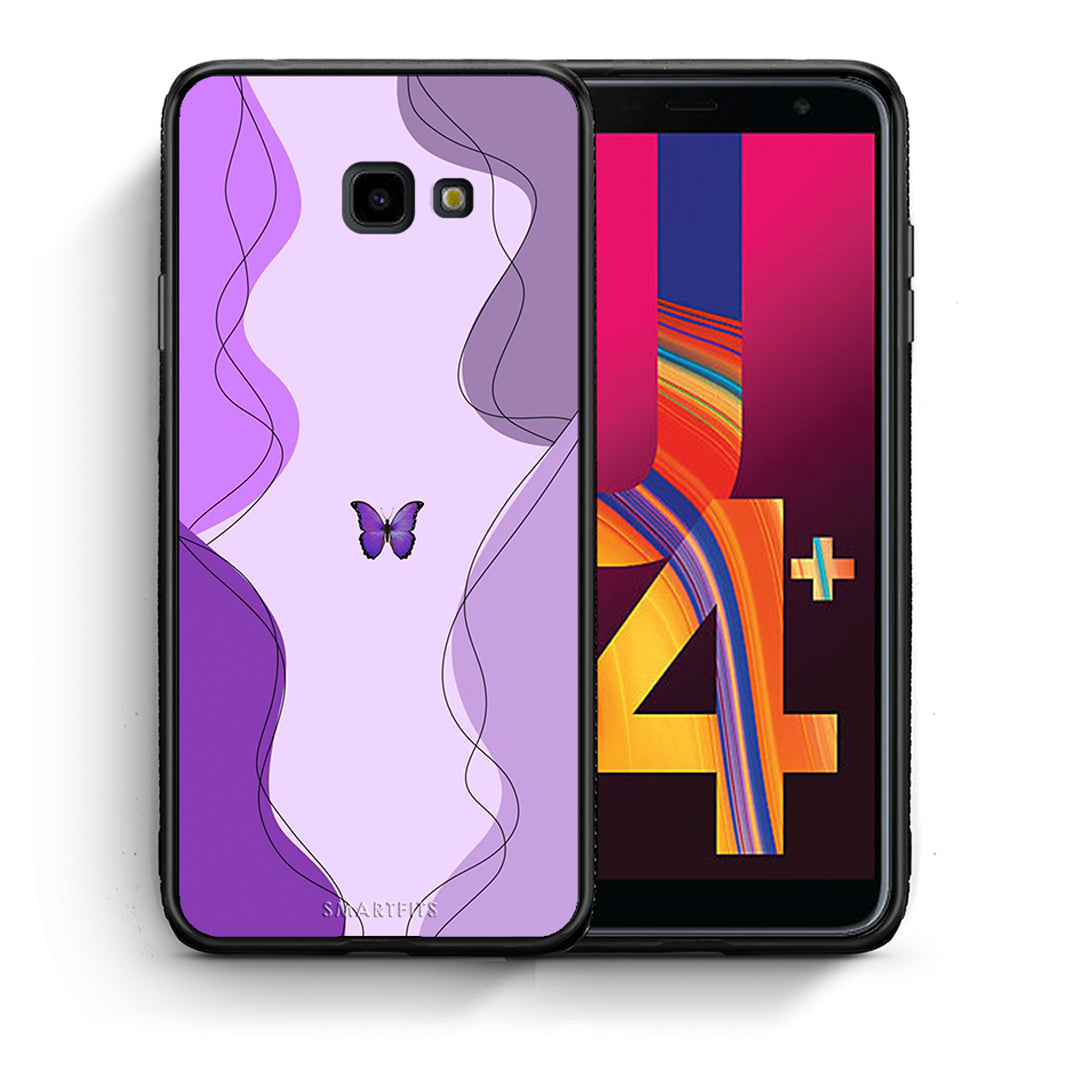Θήκη Αγίου Βαλεντίνου Samsung J4 Plus Purple Mariposa από τη Smartfits με σχέδιο στο πίσω μέρος και μαύρο περίβλημα | Samsung J4 Plus Purple Mariposa case with colorful back and black bezels