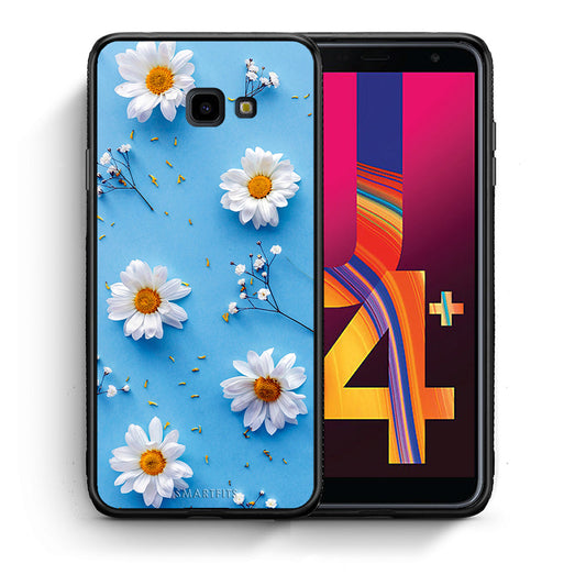 Θήκη Samsung J4 Plus Real Daisies από τη Smartfits με σχέδιο στο πίσω μέρος και μαύρο περίβλημα | Samsung J4 Plus Real Daisies case with colorful back and black bezels