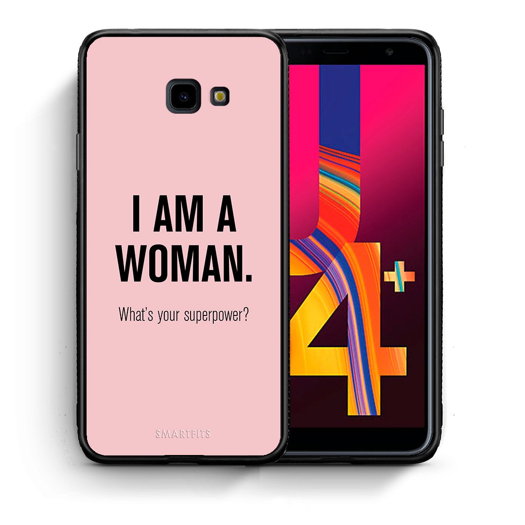 Θήκη Samsung J4 Plus Superpower Woman από τη Smartfits με σχέδιο στο πίσω μέρος και μαύρο περίβλημα | Samsung J4 Plus Superpower Woman case with colorful back and black bezels