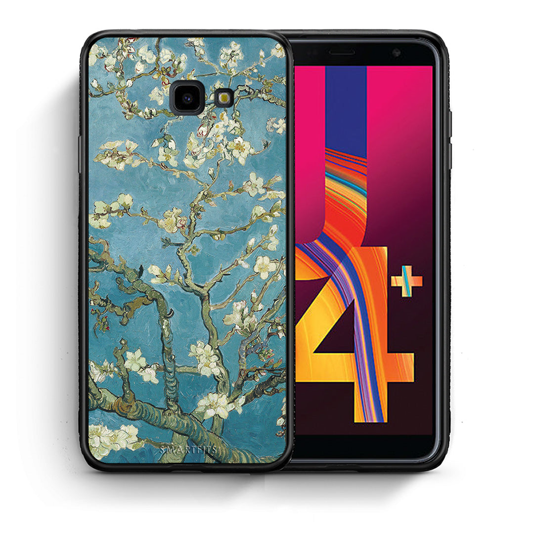 Θήκη Samsung J4 Plus White Blossoms από τη Smartfits με σχέδιο στο πίσω μέρος και μαύρο περίβλημα | Samsung J4 Plus White Blossoms case with colorful back and black bezels
