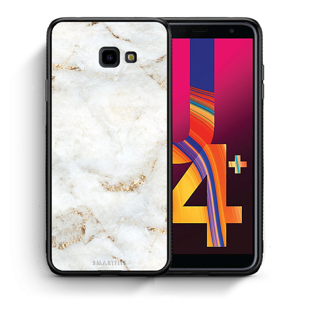 Θήκη Samsung J4 Plus White Gold Marble από τη Smartfits με σχέδιο στο πίσω μέρος και μαύρο περίβλημα | Samsung J4 Plus White Gold Marble case with colorful back and black bezels