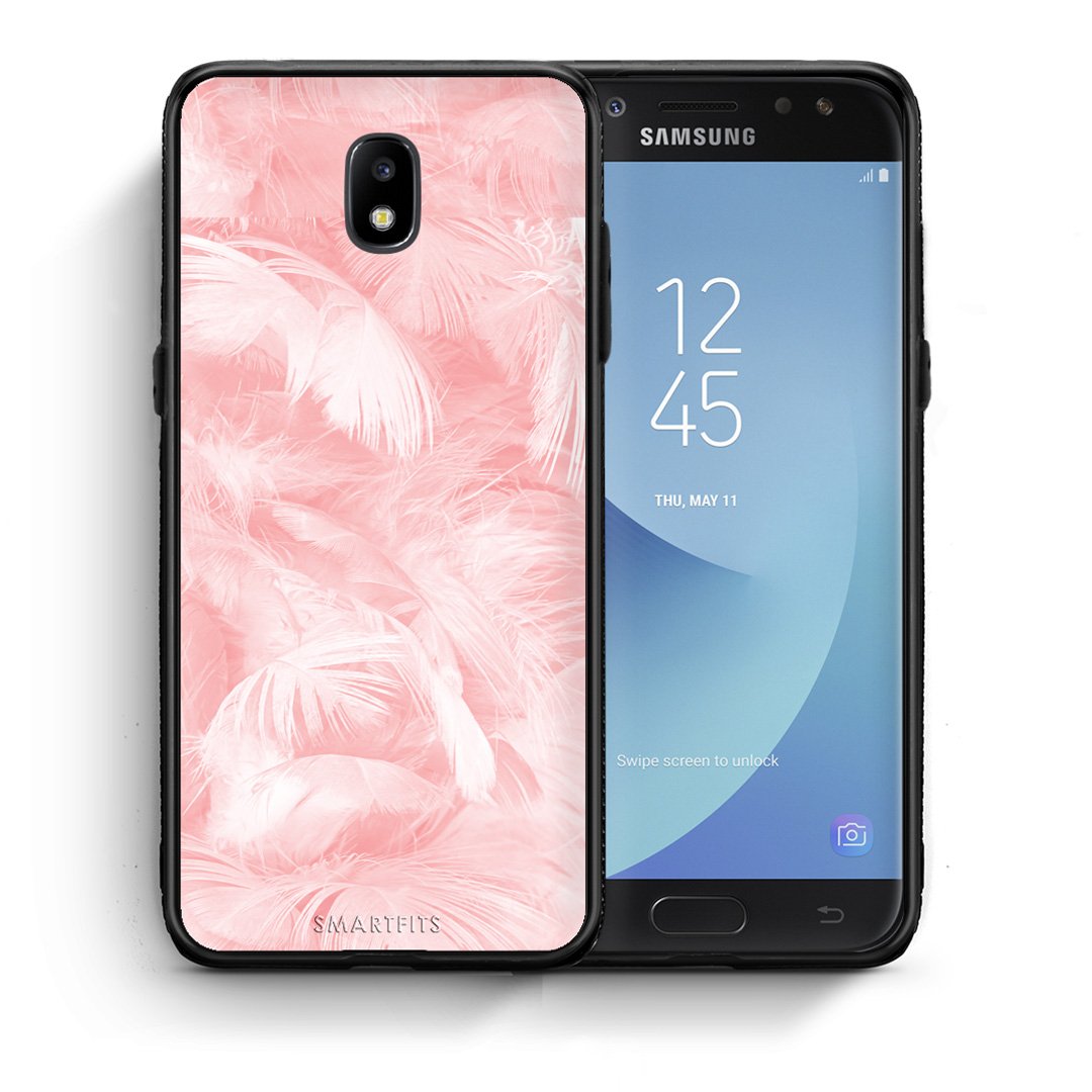 Θήκη Samsung J5 2017 Pink Feather Boho από τη Smartfits με σχέδιο στο πίσω μέρος και μαύρο περίβλημα | Samsung J5 2017 Pink Feather Boho case with colorful back and black bezels