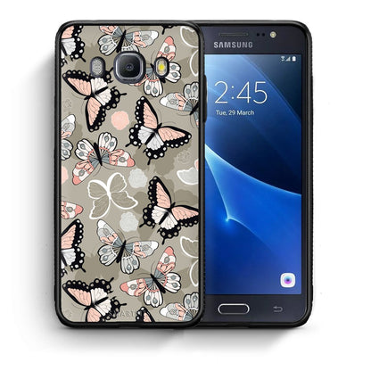 Θήκη Samsung J7 2016 Butterflies Boho από τη Smartfits με σχέδιο στο πίσω μέρος και μαύρο περίβλημα | Samsung J7 2016 Butterflies Boho case with colorful back and black bezels