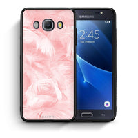 Thumbnail for Θήκη Samsung J7 2016 Pink Feather Boho από τη Smartfits με σχέδιο στο πίσω μέρος και μαύρο περίβλημα | Samsung J7 2016 Pink Feather Boho case with colorful back and black bezels