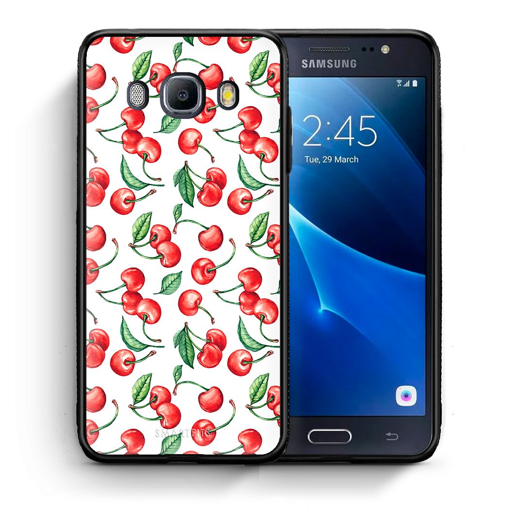 Θήκη Samsung J7 2016 Cherry Summer από τη Smartfits με σχέδιο στο πίσω μέρος και μαύρο περίβλημα | Samsung J7 2016 Cherry Summer case with colorful back and black bezels