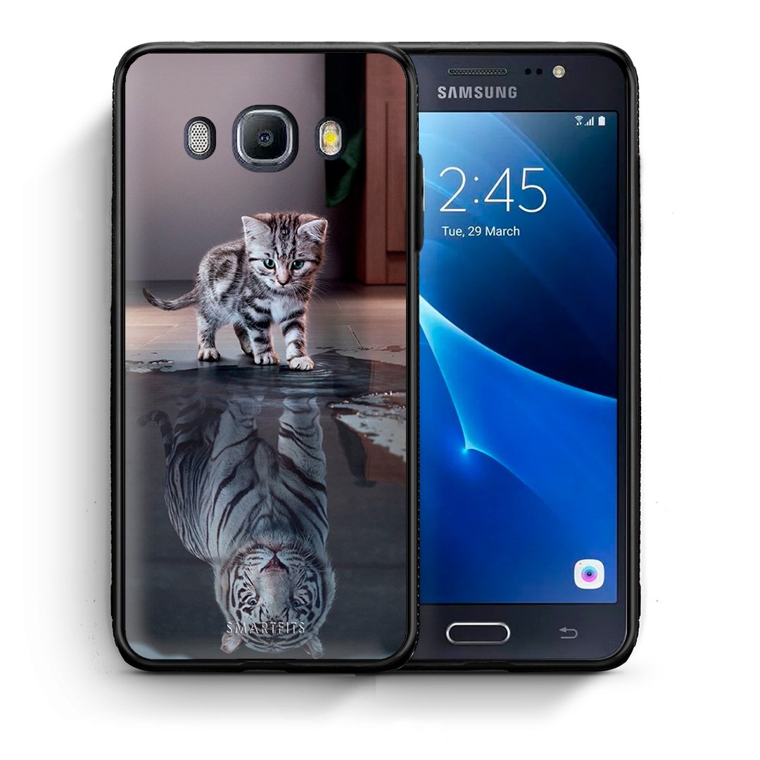 Θήκη Samsung J7 2016 Tiger Cute από τη Smartfits με σχέδιο στο πίσω μέρος και μαύρο περίβλημα | Samsung J7 2016 Tiger Cute case with colorful back and black bezels
