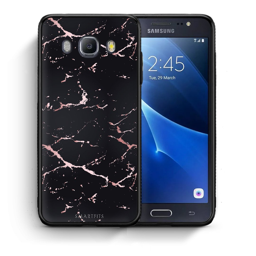 Θήκη Samsung J7 2016 Black Rosegold Marble από τη Smartfits με σχέδιο στο πίσω μέρος και μαύρο περίβλημα | Samsung J7 2016 Black Rosegold Marble case with colorful back and black bezels