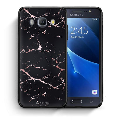 Θήκη Samsung J7 2016 Black Rosegold Marble από τη Smartfits με σχέδιο στο πίσω μέρος και μαύρο περίβλημα | Samsung J7 2016 Black Rosegold Marble case with colorful back and black bezels