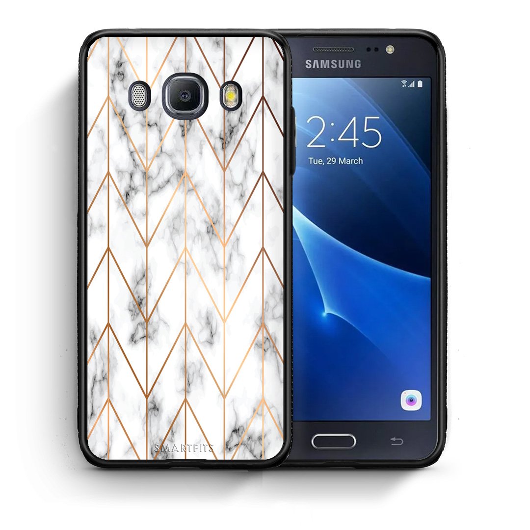 Θήκη Samsung J7 2016 Gold Geometric Marble από τη Smartfits με σχέδιο στο πίσω μέρος και μαύρο περίβλημα | Samsung J7 2016 Gold Geometric Marble case with colorful back and black bezels