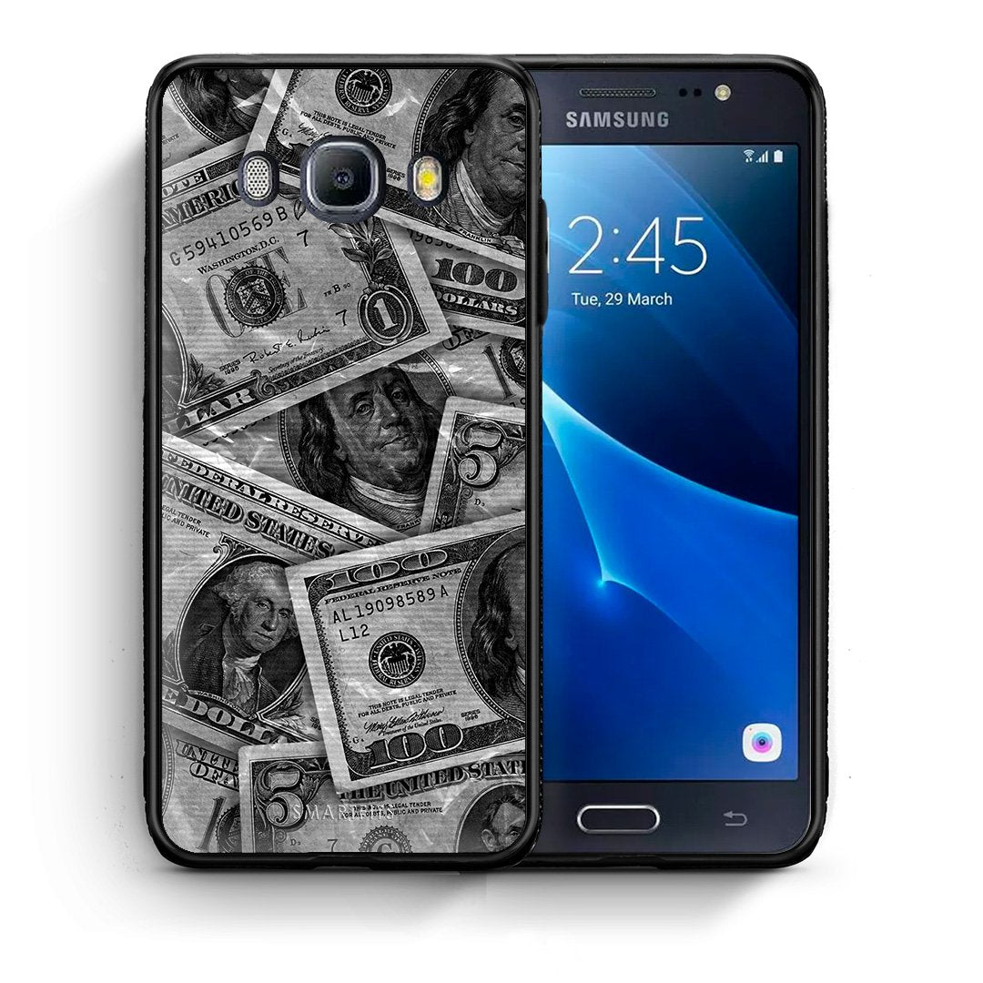 Θήκη Samsung J7 2016 Money Dollars από τη Smartfits με σχέδιο στο πίσω μέρος και μαύρο περίβλημα | Samsung J7 2016 Money Dollars case with colorful back and black bezels