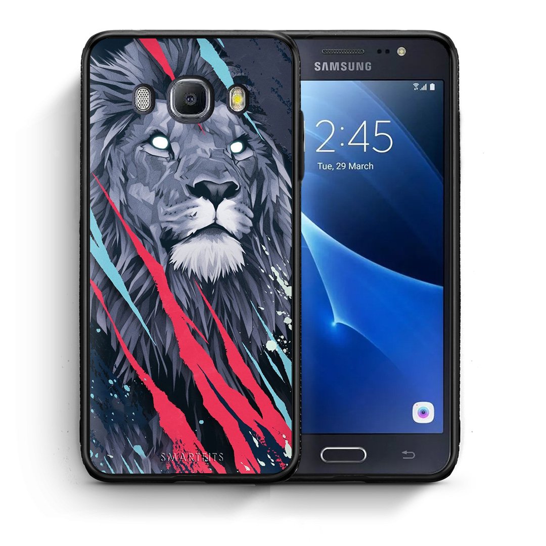 Θήκη Samsung J7 2016 Lion Designer PopArt από τη Smartfits με σχέδιο στο πίσω μέρος και μαύρο περίβλημα | Samsung J7 2016 Lion Designer PopArt case with colorful back and black bezels