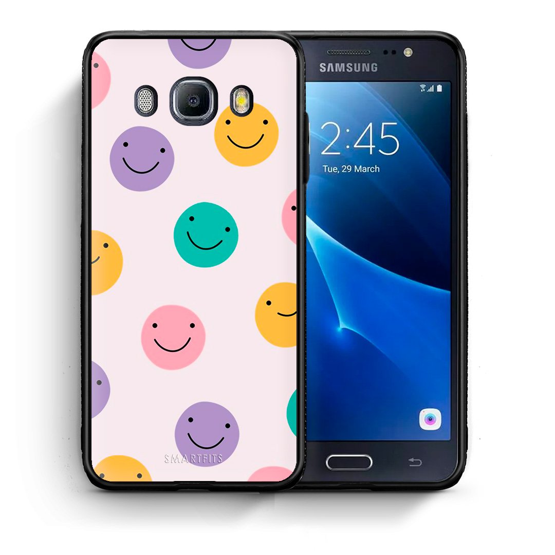 Θήκη Samsung J7 2016 Smiley Faces από τη Smartfits με σχέδιο στο πίσω μέρος και μαύρο περίβλημα | Samsung J7 2016 Smiley Faces case with colorful back and black bezels