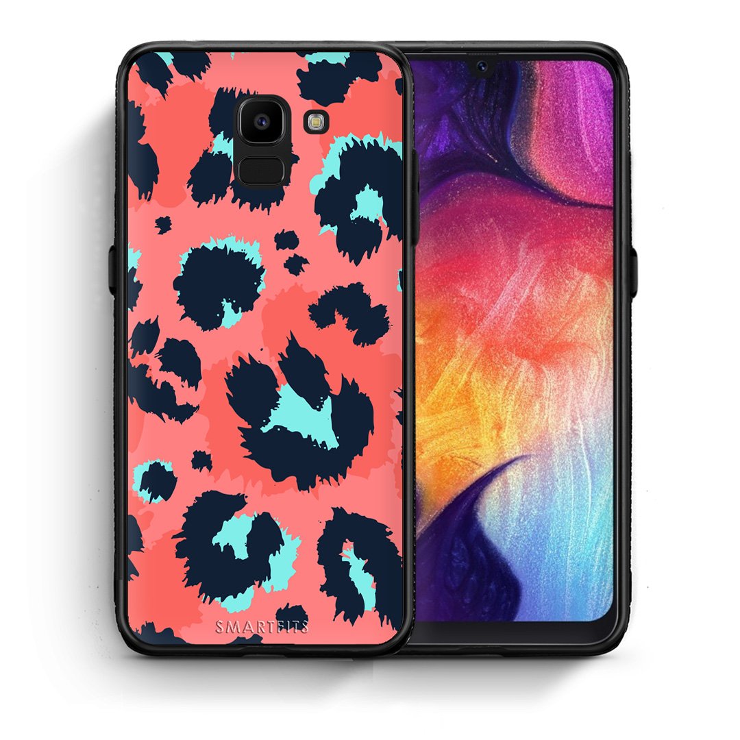 Θήκη Samsung J6 Pink Leopard Animal από τη Smartfits με σχέδιο στο πίσω μέρος και μαύρο περίβλημα | Samsung J6 Pink Leopard Animal case with colorful back and black bezels
