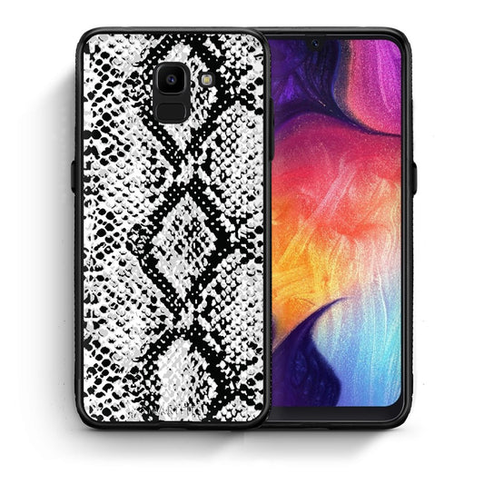 Θήκη Samsung J6 White Snake Animal από τη Smartfits με σχέδιο στο πίσω μέρος και μαύρο περίβλημα | Samsung J6 White Snake Animal case with colorful back and black bezels