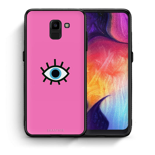 Θήκη Samsung J6 Blue Eye Pink από τη Smartfits με σχέδιο στο πίσω μέρος και μαύρο περίβλημα | Samsung J6 Blue Eye Pink case with colorful back and black bezels