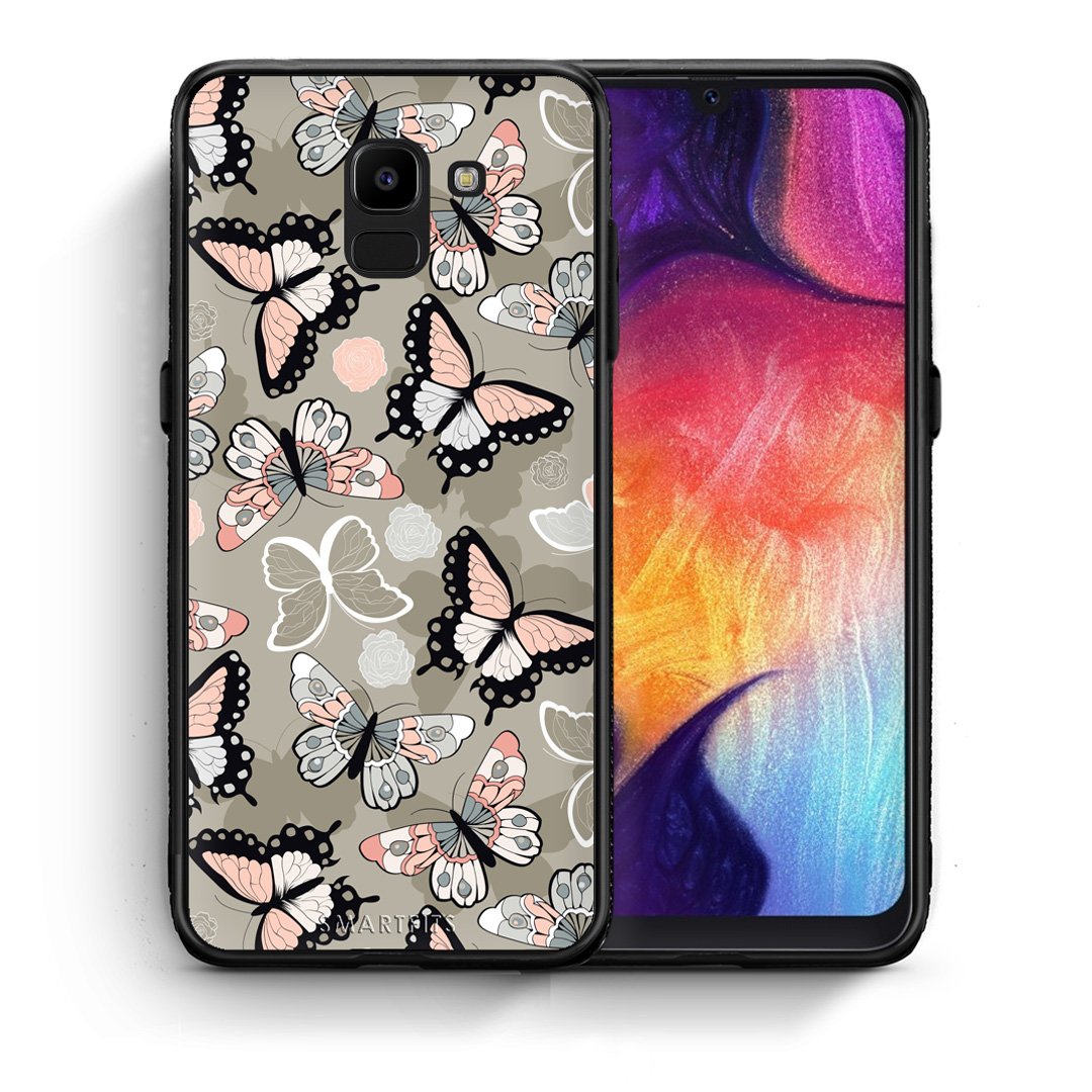 Θήκη Samsung J6 Butterflies Boho από τη Smartfits με σχέδιο στο πίσω μέρος και μαύρο περίβλημα | Samsung J6 Butterflies Boho case with colorful back and black bezels