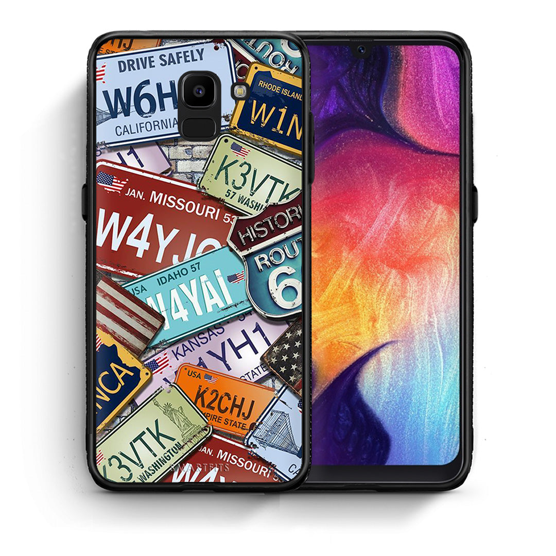 Θήκη Samsung J6 Car Plates από τη Smartfits με σχέδιο στο πίσω μέρος και μαύρο περίβλημα | Samsung J6 Car Plates case with colorful back and black bezels