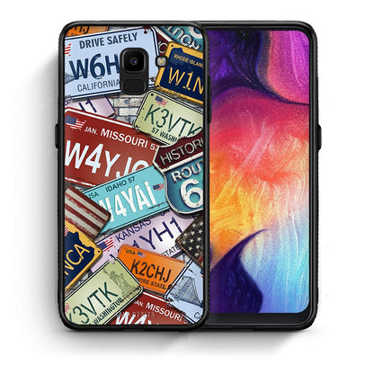 Θήκη Samsung J6 Car Plates από τη Smartfits με σχέδιο στο πίσω μέρος και μαύρο περίβλημα | Samsung J6 Car Plates case with colorful back and black bezels