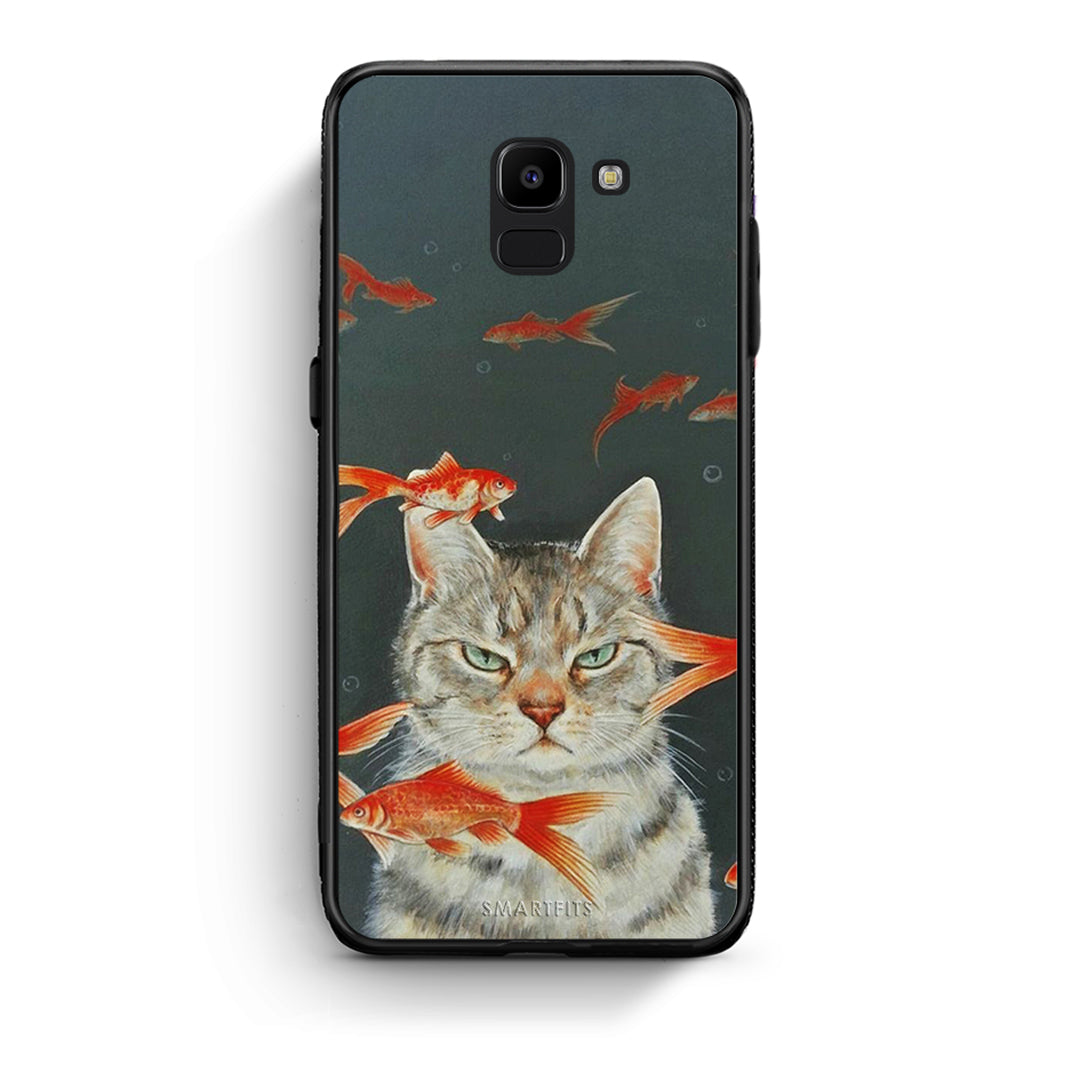 samsung J6 Cat Goldfish θήκη από τη Smartfits με σχέδιο στο πίσω μέρος και μαύρο περίβλημα | Smartphone case with colorful back and black bezels by Smartfits