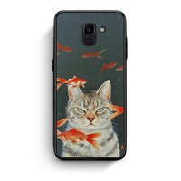 Thumbnail for samsung J6 Cat Goldfish θήκη από τη Smartfits με σχέδιο στο πίσω μέρος και μαύρο περίβλημα | Smartphone case with colorful back and black bezels by Smartfits