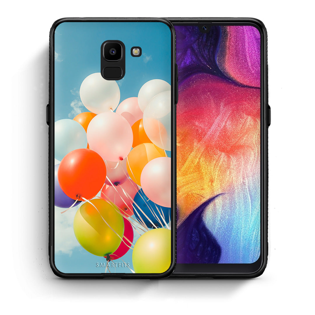 Θήκη Samsung J6 Colorful Balloons από τη Smartfits με σχέδιο στο πίσω μέρος και μαύρο περίβλημα | Samsung J6 Colorful Balloons case with colorful back and black bezels